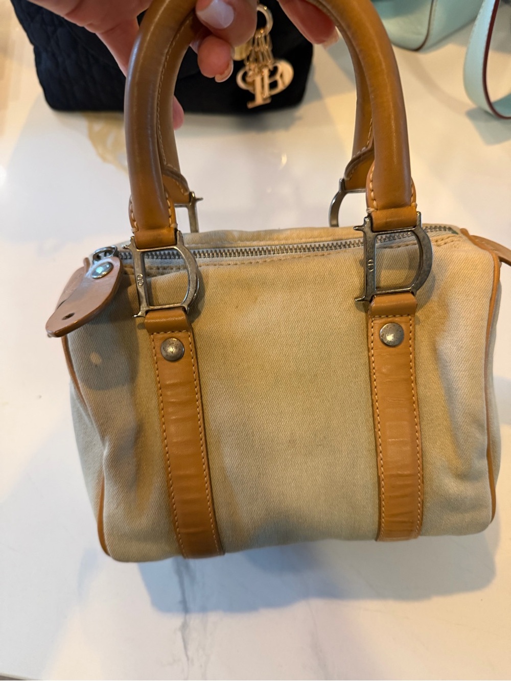 Dior Mini Canvas and Tan Leather Satchel - Beige/Tan